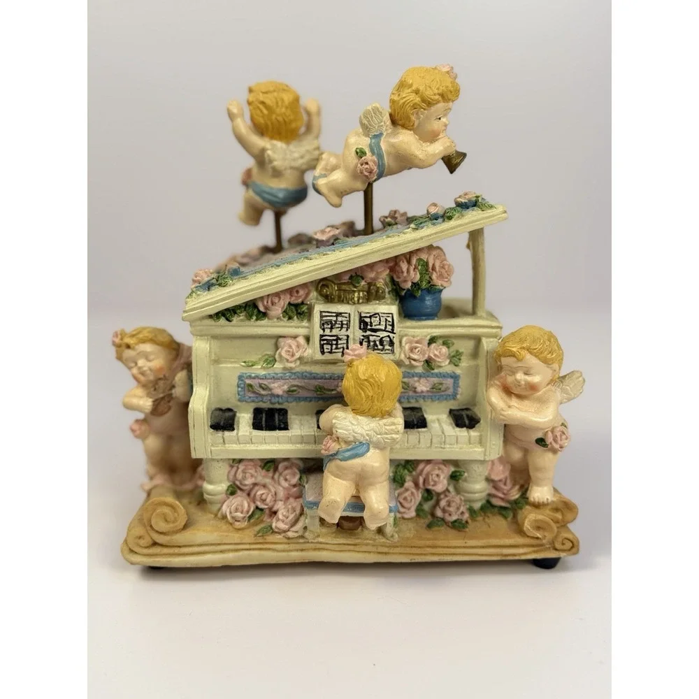 Animated Music Box - Angel Cherubs Piano - Musical Figurine -